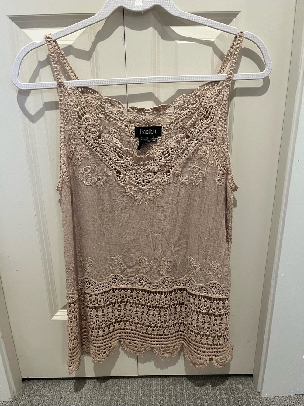Papillon Blanc Crochet-Trim Camisole in Beige Taupe